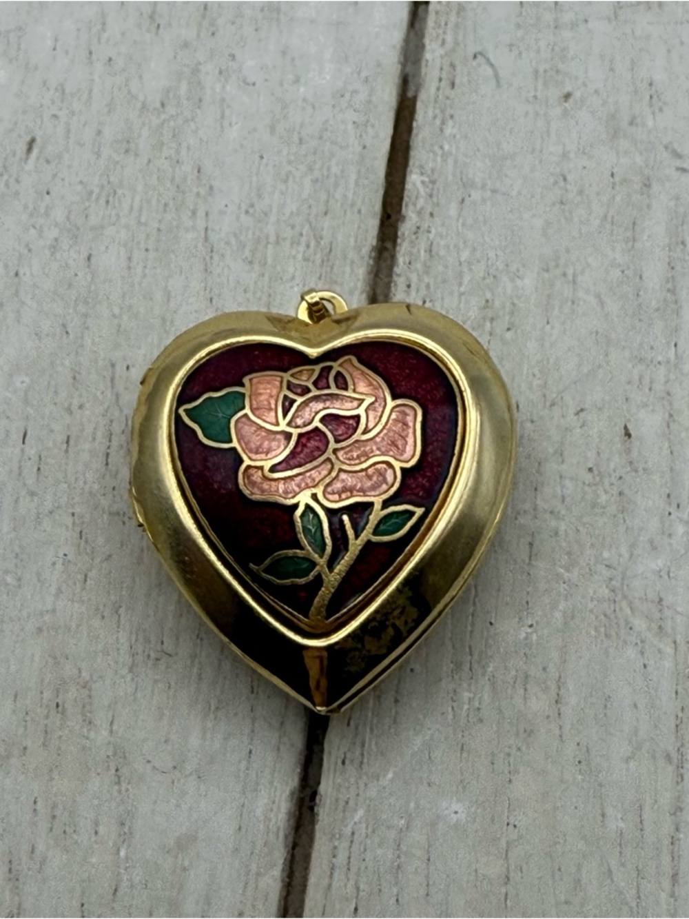 Closionne Gold tone Heart Locket Pendant with Pink Rose Enamel